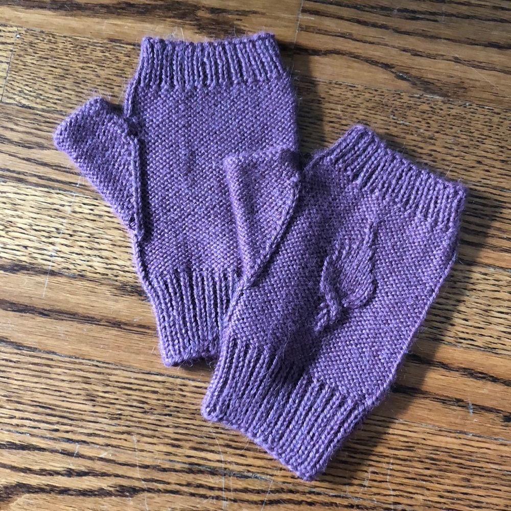 Wool silk hand warmers, fingerless mitts, purple